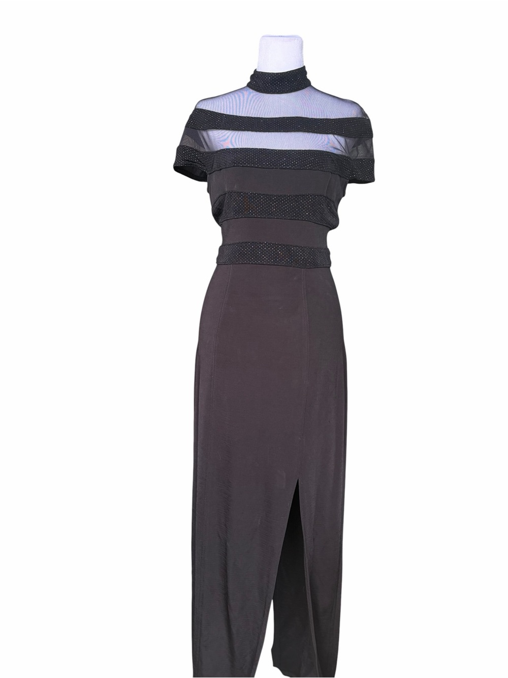 VTG Tadashi Shoji 1990s Striped Column Gown Black Margo Robbie -see description